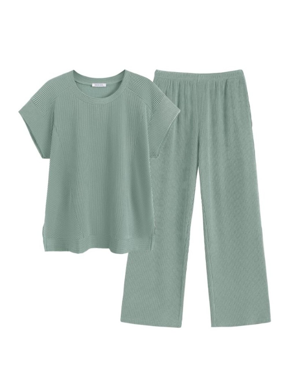 Two Piece Sets for Women Ribbed Short Sleeve Wide Leg Pant Set